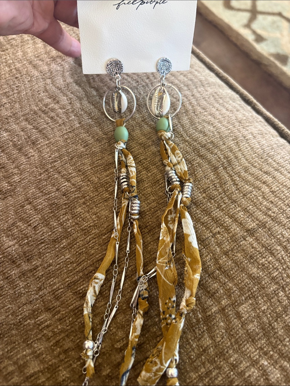 Free People Mustard & Mint Shell Drop Dangle Earrings